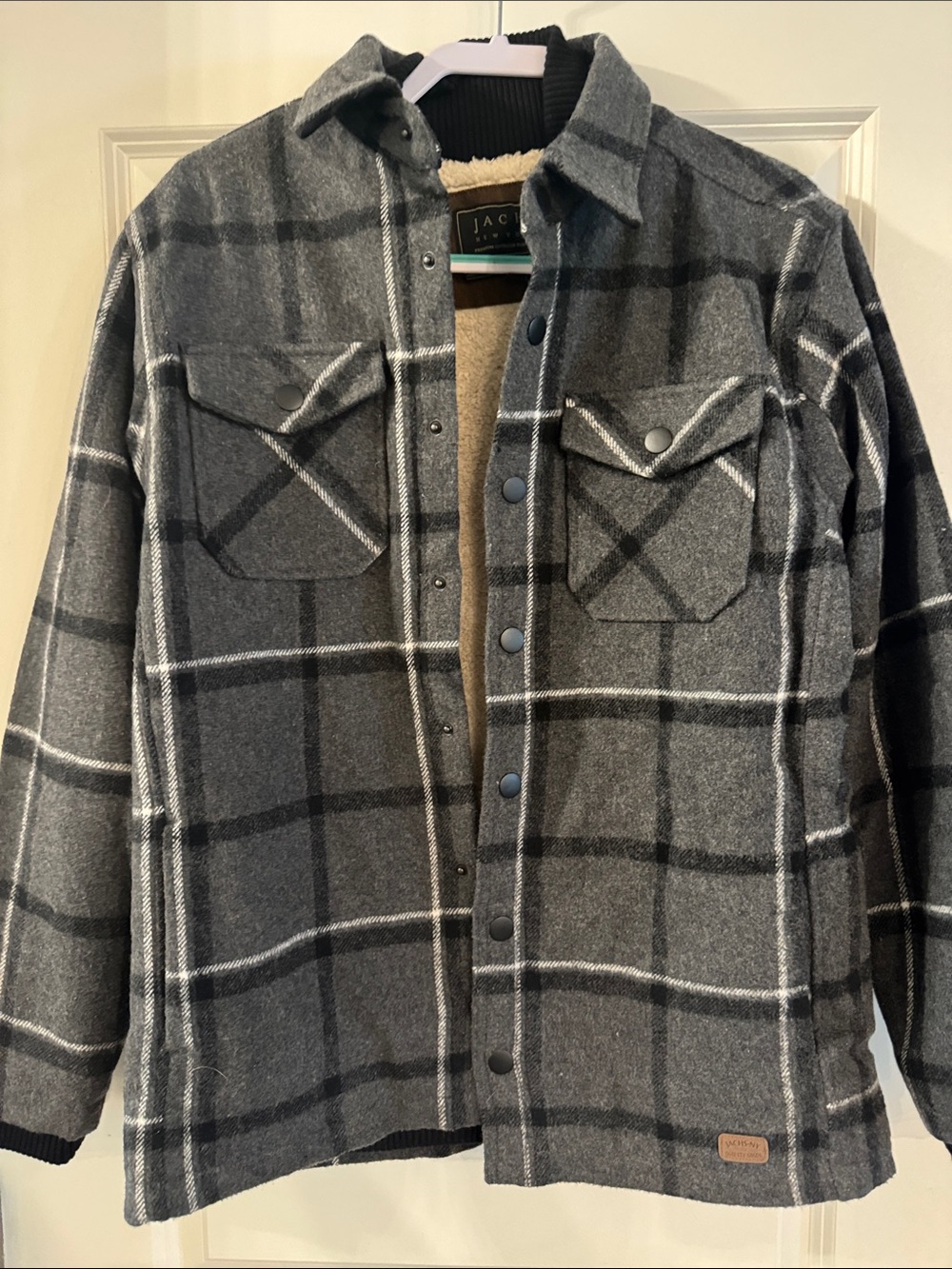Jachs Gray Plaid Sherpa-Lined Shirt Jacket
